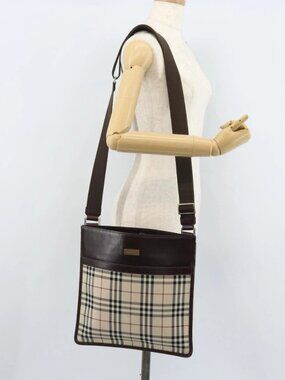 BURBERRY Nova Check Shoulder Bag Canvas Beige Silver Auth 172244